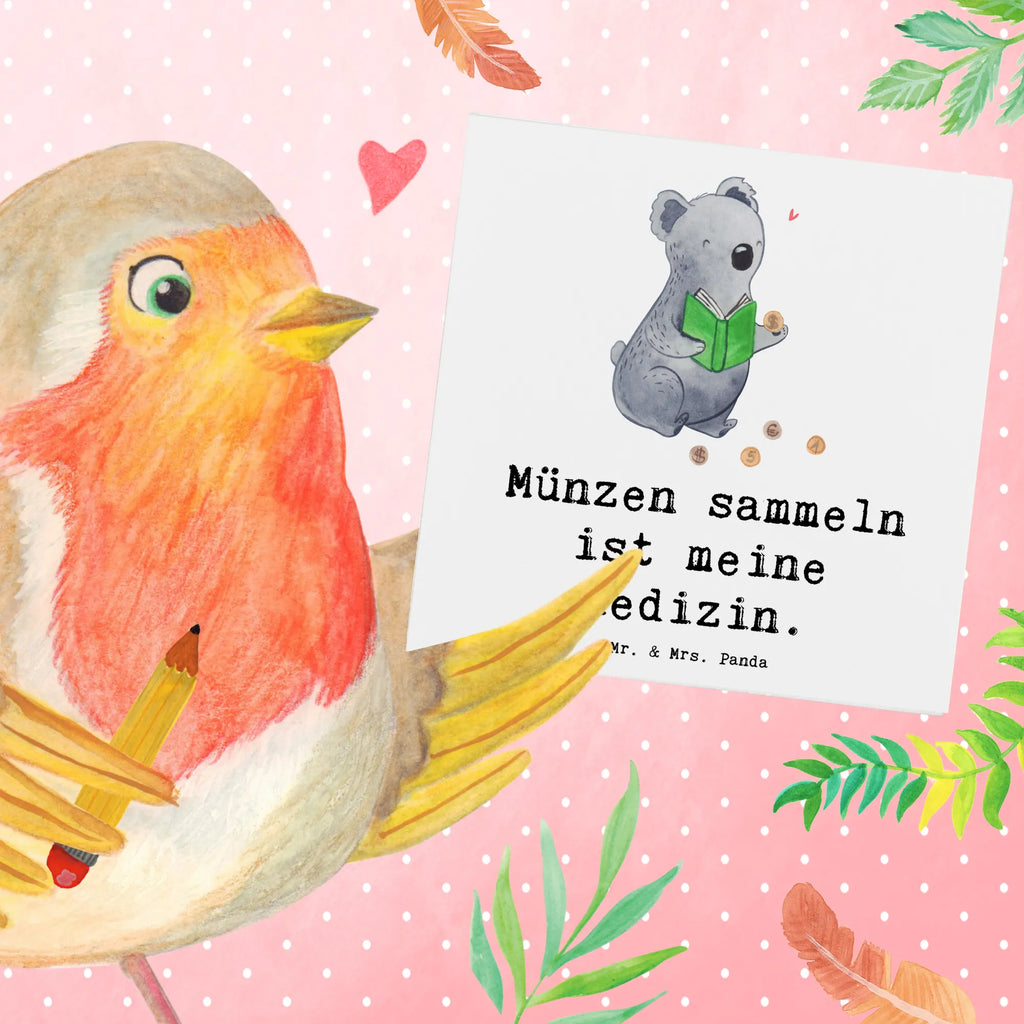 Deluxe Karte Koala Münzen sammeln Klappkarte, Glückwunschkarte, doppelkarte, faltkarte, Grußkarte, Schenken, Geschenk, Sport, Sportart, Hobby, Danke, Dankeschön, Auszeichnung, Gewinn, Sportler, Numismatik, Münzen Sammeln, Münzen aus Aller Welt