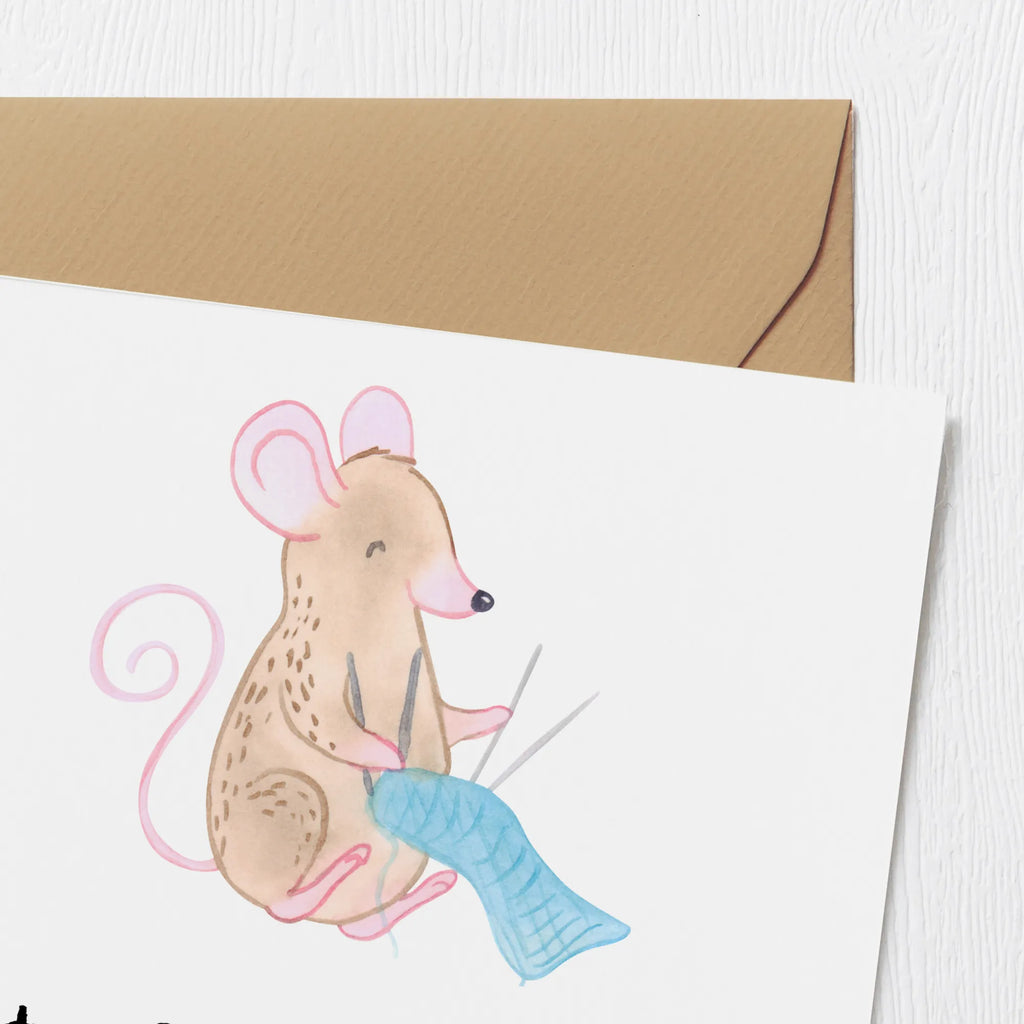 Deluxe Karte Maus Stricken Karte, Hochzeitskarte, Klappkarte, Einladungskarte, Grußkarte, Glückwunschkarte, Hochwertige Grußkarte, Geburtstagskarte, Hochwertige Klappkarte, Geschenk, Sport, Sportart, Hobby, Schenken, Danke, Dankeschön, Auszeichnung, Gewinn, Sportler, Stricken, DIY