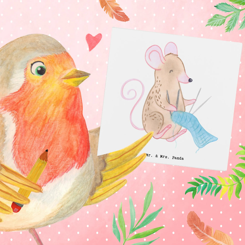 Deluxe Karte Maus Stricken Karte, Hochzeitskarte, Klappkarte, Einladungskarte, Grußkarte, Glückwunschkarte, Hochwertige Grußkarte, Geburtstagskarte, Hochwertige Klappkarte, Geschenk, Sport, Sportart, Hobby, Schenken, Danke, Dankeschön, Auszeichnung, Gewinn, Sportler, Stricken, DIY