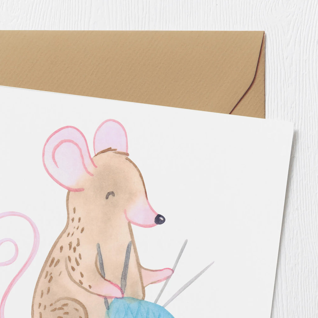 Deluxe Karte Maus Stricken Karte, Hochzeitskarte, Klappkarte, Einladungskarte, Grußkarte, Glückwunschkarte, Hochwertige Grußkarte, Geburtstagskarte, Hochwertige Klappkarte, Geschenk, Sport, Sportart, Hobby, Schenken, Danke, Dankeschön, Auszeichnung, Gewinn, Sportler, Stricken, DIY