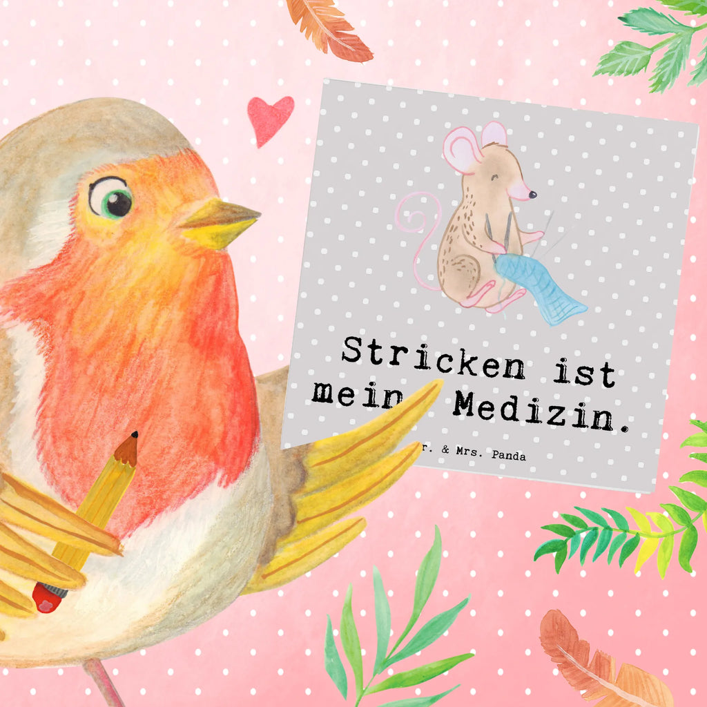 Deluxe Karte Maus Stricken Karte, Hochzeitskarte, Klappkarte, Einladungskarte, Grußkarte, Glückwunschkarte, Hochwertige Grußkarte, Geburtstagskarte, Hochwertige Klappkarte, Geschenk, Sport, Sportart, Hobby, Schenken, Danke, Dankeschön, Auszeichnung, Gewinn, Sportler, Stricken, DIY