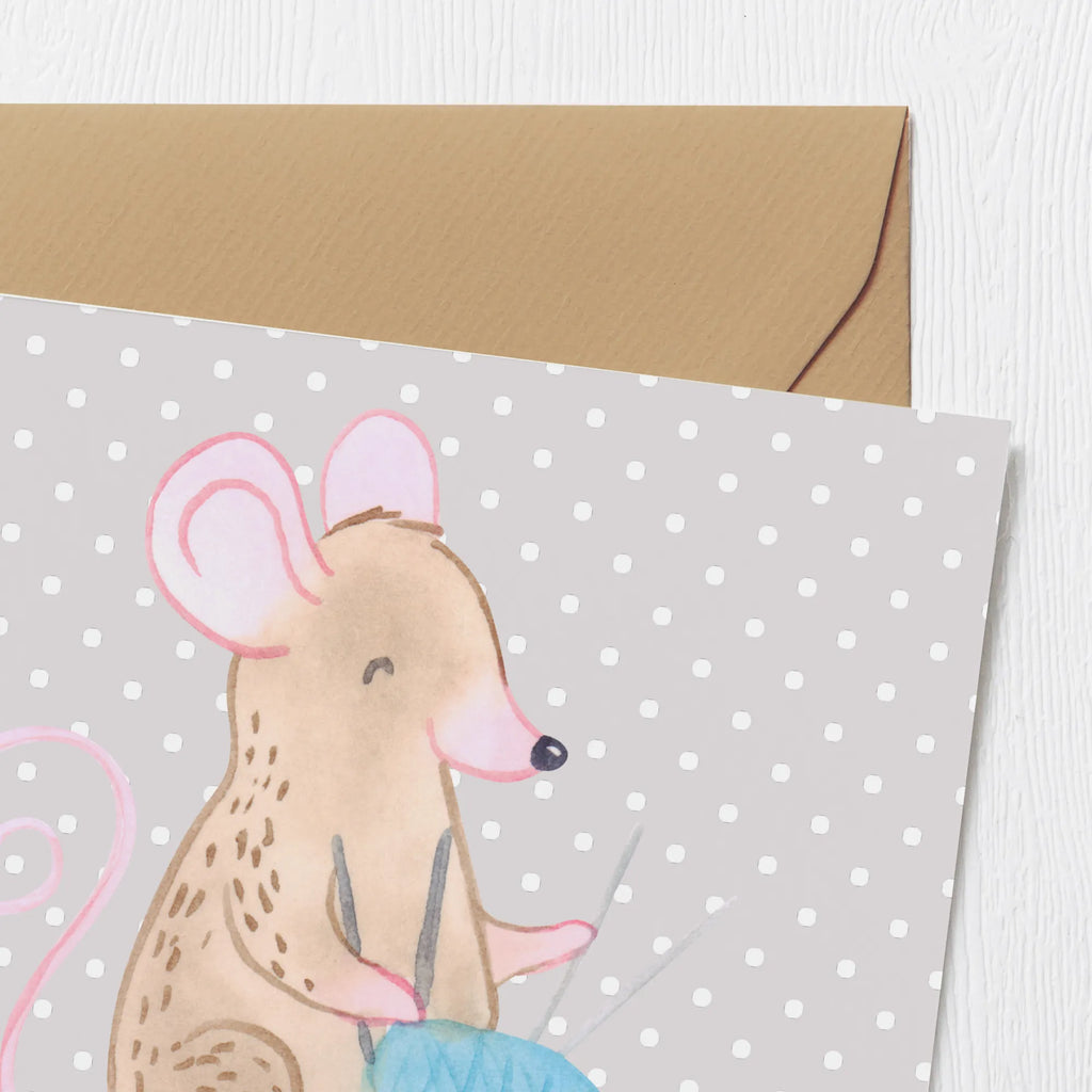 Deluxe Karte Maus Stricken Karte, Hochzeitskarte, Klappkarte, Einladungskarte, Grußkarte, Glückwunschkarte, Hochwertige Grußkarte, Geburtstagskarte, Hochwertige Klappkarte, Geschenk, Sport, Sportart, Hobby, Schenken, Danke, Dankeschön, Auszeichnung, Gewinn, Sportler, Stricken, DIY