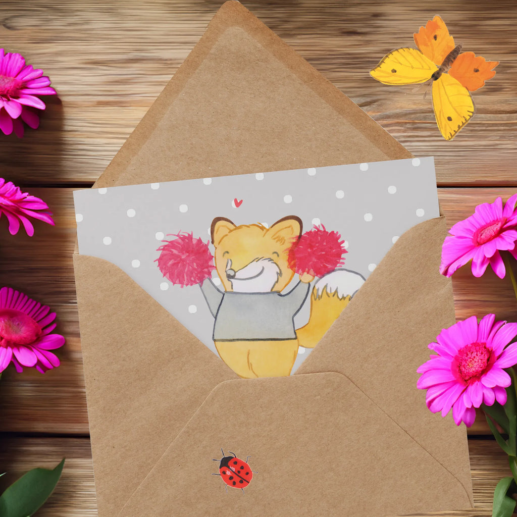 Personalized Deluxe Card Fox cheerleader Personalisierte Karte, Grußkarte selbst gestalten, Personalisierte Hochzeitskarte, Personalisierte Grußkarte, Grußkarte selber drucken, Personalisierte Glückwunschkarte, Personalisierte Einladungskarte, Personalisiertere Klappkarte, Grußkarte als Geldgeschenk, Personalisierte Geburtstagskarte, Grußkarte mit persönlichen Nachrichten, Grußkarten personalisiert, Grußkarte mit Namen, Geschenk, Sport, Sportart, Hobby, Schenken, Danke, Dankeschön, Auszeichnung, Gewinn, Sportler, Cheerleader, Cheerleading, Turniere, Turn Club, Turnen