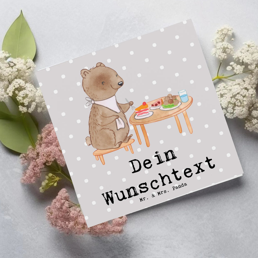 Personalisierte Deluxe Karte Bär Essen gehen Grußkarte mit persönlichen Nachrichten, Personalisierte Einladungskarte, Personalisierte Glückwunschkarte, Personalisierte Karte, Grußkarte selber drucken, Grußkarten personalisiert, Grußkarte selbst gestalten, Personalisierte Geburtstagskarte, Grußkarte mit Namen, Personalisierte Grußkarte, Personalisierte Hochzeitskarte, Personalisiertere Klappkarte, Grußkarte als Geldgeschenk, Geschenk, Sport, Sportart, Hobby, Schenken, Danke, Dankeschön, Auszeichnung, Gewinn, Sportler, Essen, Restaurant, Essen gehen, Restaurantbesuch