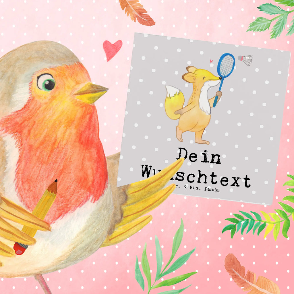 Personalized Deluxe Card Fox play badminton Grußkarte mit persönlichen Nachrichten, Grußkarte mit Namen, Personalisierte Glückwunschkarte, Personalisierte Grußkarte, Grußkarte selbst gestalten, Grußkarte als Geldgeschenk, Grußkarte selber drucken, Personalisierte Karte, Personalisierte Geburtstagskarte, Grußkarten personalisiert, Personalisiertere Klappkarte, Personalisierte Einladungskarte, Personalisierte Hochzeitskarte, Geschenk, Sport, Sportart, Hobby, Schenken, Danke, Dankeschön, Auszeichnung, Gewinn, Sportler, Badminton, Federball spielen