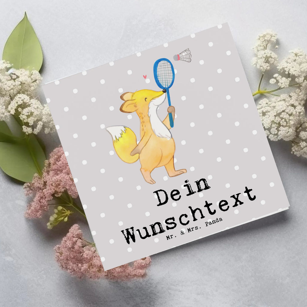 Personalized Deluxe Card Fox play badminton Grußkarte mit persönlichen Nachrichten, Grußkarte mit Namen, Personalisierte Glückwunschkarte, Personalisierte Grußkarte, Grußkarte selbst gestalten, Grußkarte als Geldgeschenk, Grußkarte selber drucken, Personalisierte Karte, Personalisierte Geburtstagskarte, Grußkarten personalisiert, Personalisiertere Klappkarte, Personalisierte Einladungskarte, Personalisierte Hochzeitskarte, Geschenk, Sport, Sportart, Hobby, Schenken, Danke, Dankeschön, Auszeichnung, Gewinn, Sportler, Badminton, Federball spielen