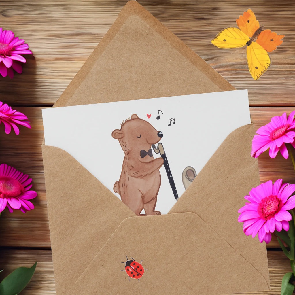 Personalized Deluxe Card Bear basset horn Personalisierte Einladungskarte, Grußkarte mit Namen, Grußkarte als Geldgeschenk, Personalisierte Hochzeitskarte, Personalisierte Grußkarte, Personalisierte Karte, Personalisiertere Klappkarte, Personalisierte Glückwunschkarte, Grußkarten personalisiert, Grußkarte mit persönlichen Nachrichten, Grußkarte selbst gestalten, Personalisierte Geburtstagskarte, Grußkarte selber drucken, Instrumente, Geschenke Musiker, Musikliebhaber, Bär, Bassethorn, Bass, Orchester, Klarinette, Holzblasinstrument