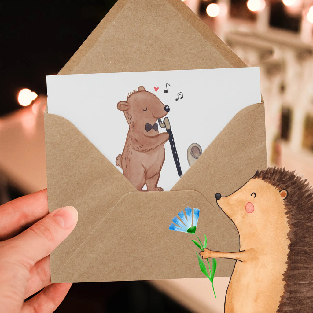 Personalized Deluxe Card Bear basset horn Personalisierte Einladungskarte, Grußkarte mit Namen, Grußkarte als Geldgeschenk, Personalisierte Hochzeitskarte, Personalisierte Grußkarte, Personalisierte Karte, Personalisiertere Klappkarte, Personalisierte Glückwunschkarte, Grußkarten personalisiert, Grußkarte mit persönlichen Nachrichten, Grußkarte selbst gestalten, Personalisierte Geburtstagskarte, Grußkarte selber drucken, Instrumente, Geschenke Musiker, Musikliebhaber, Bär, Bassethorn, Bass, Orchester, Klarinette, Holzblasinstrument
