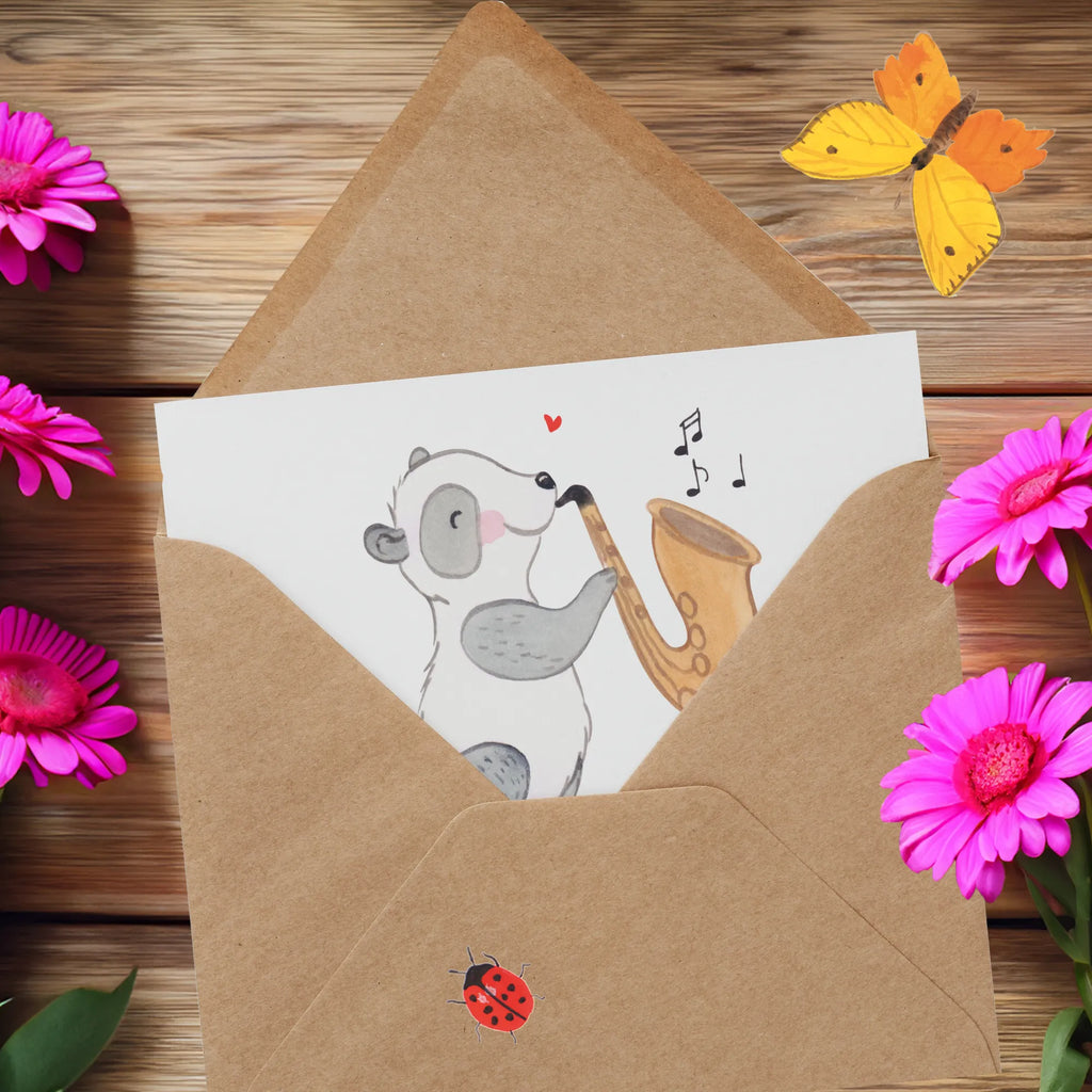 Personalized Deluxe Card Panda saxophone Personalisiertere Klappkarte, Grußkarte als Geldgeschenk, Personalisierte Einladungskarte, Grußkarten personalisiert, Personalisierte Glückwunschkarte, Grußkarte selbst gestalten, Grußkarte mit persönlichen Nachrichten, Grußkarte mit Namen, Personalisierte Grußkarte, Personalisierte Hochzeitskarte, Personalisierte Geburtstagskarte, Personalisierte Karte, Grußkarte selber drucken, Instrumente, Geschenke Musiker, Musikliebhaber, Holzbläser, Panda, Bigband, Saxophon, Jazz, Orchester
