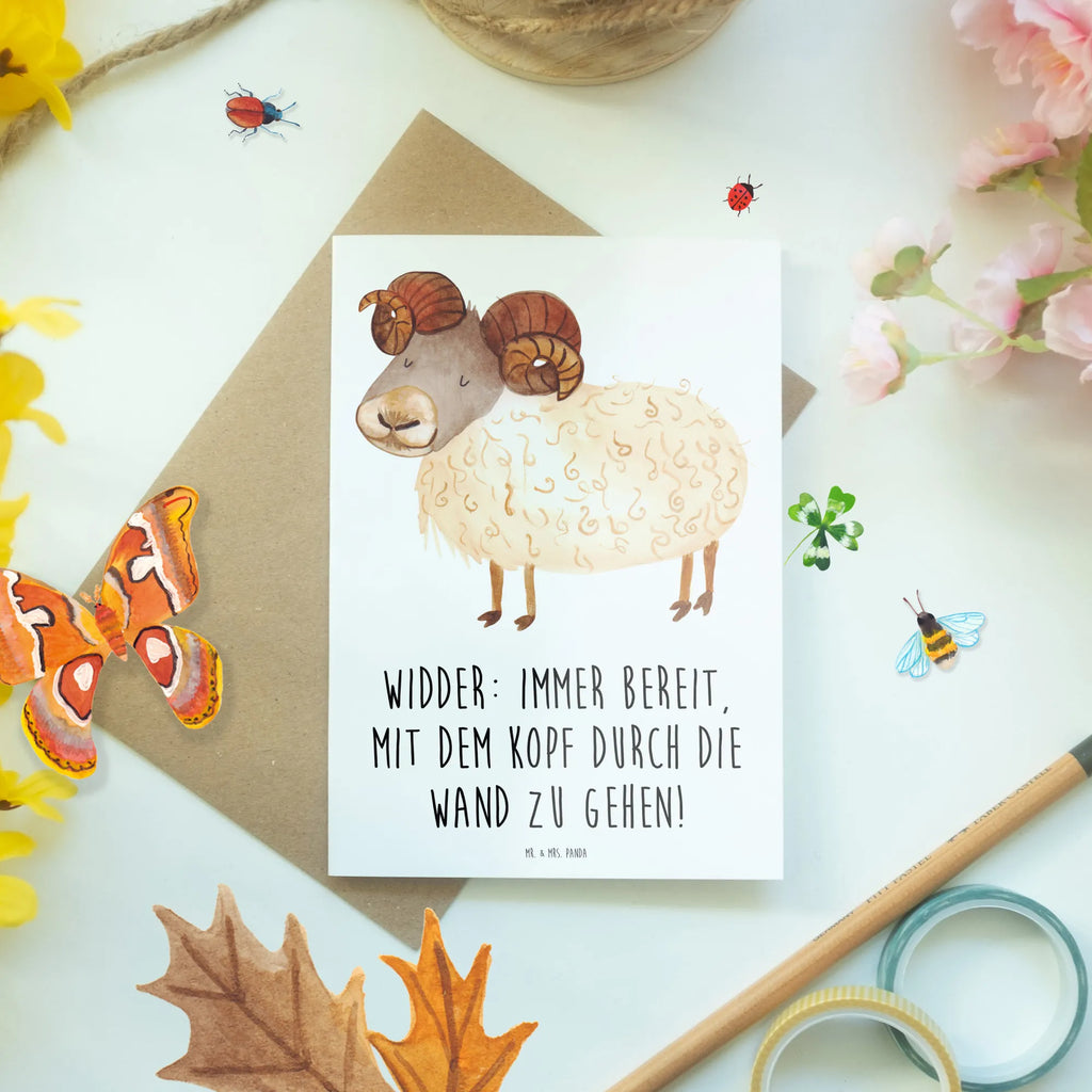 Greetings card Widder: Immer bereit, mit dem Kopf durch die Wand zu gehen! Klappkarte, Einladungskarte, Glückwunschkarte, Grußkarte, Ansichtskarten, Hochzeitskarte, Karte, Geburtstagskarte, Tierkreiszeichen, Sternzeichen, Horoskop, Astrologie, Aszendent