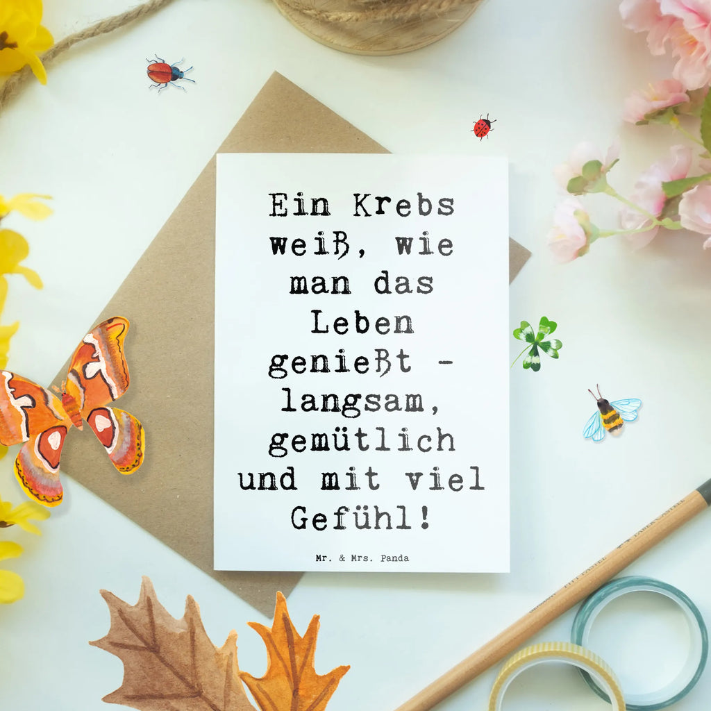 Greetings card Saying Ein Krebs weiß, wie man das Leben genießt - langsam, gemütlich und mit viel Gefühl! Glückwunschkarte, Klappkarte, Geburtstagskarte, Grußkarte, Hochzeitskarte, Karte, Einladungskarte, Ansichtskarten, Tierkreiszeichen, Sternzeichen, Horoskop, Astrologie, Aszendent