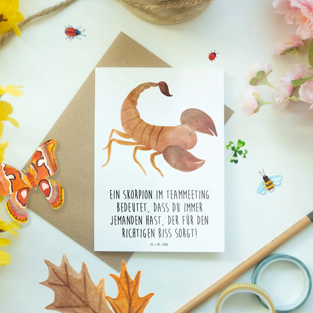 Greetings card Ein Skorpion im Teammeeting bedeutet, dass du immer jemanden hast, der für den richtigen Biss sorgt! Klappkarte, Einladungskarte, Ansichtskarten, Glückwunschkarte, Hochzeitskarte, Geburtstagskarte, Grußkarte, Karte, Tierkreiszeichen, Sternzeichen, Horoskop, Astrologie, Aszendent