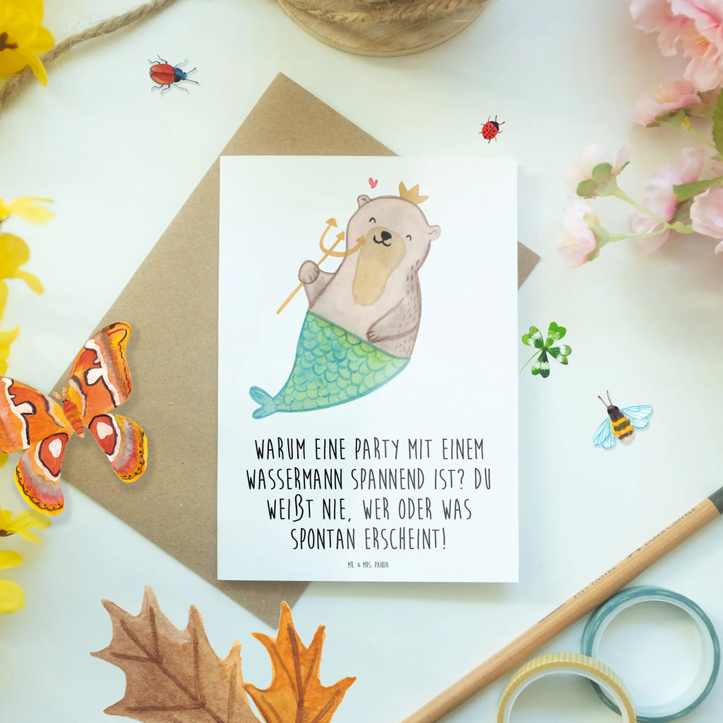Greetings card Warum eine Party mit einem Wassermann spannend ist? Du weißt nie, wer oder was spontan erscheint! Grußkarte, Ansichtskarten, Karte, Glückwunschkarte, Klappkarte, Geburtstagskarte, Hochzeitskarte, Einladungskarte, Tierkreiszeichen, Sternzeichen, Horoskop, Astrologie, Aszendent