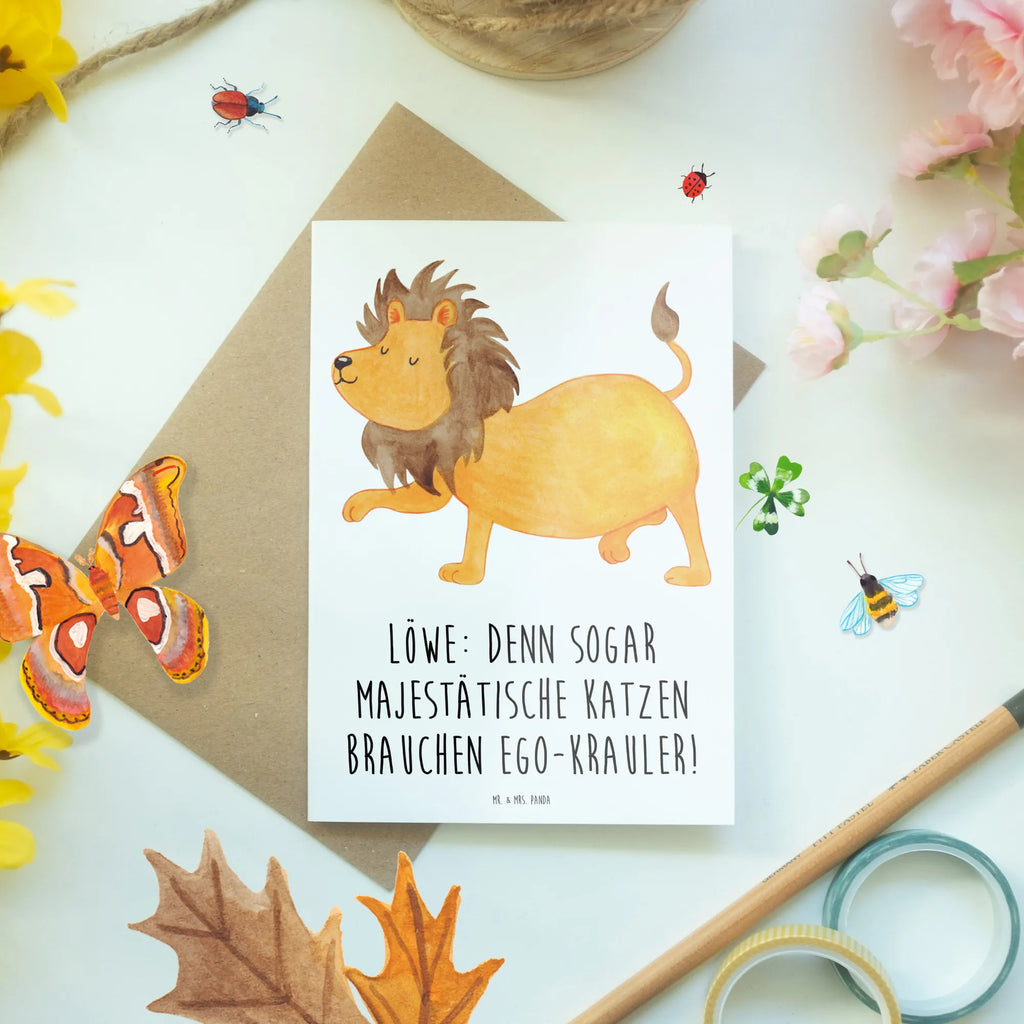 Greetings card Löwe: Denn sogar Majestätische Katzen brauchen Ego-Krauler! Glückwunschkarte, Klappkarte, Karte, Hochzeitskarte, Einladungskarte, Grußkarte, Geburtstagskarte, Ansichtskarten, Tierkreiszeichen, Sternzeichen, Horoskop, Astrologie, Aszendent