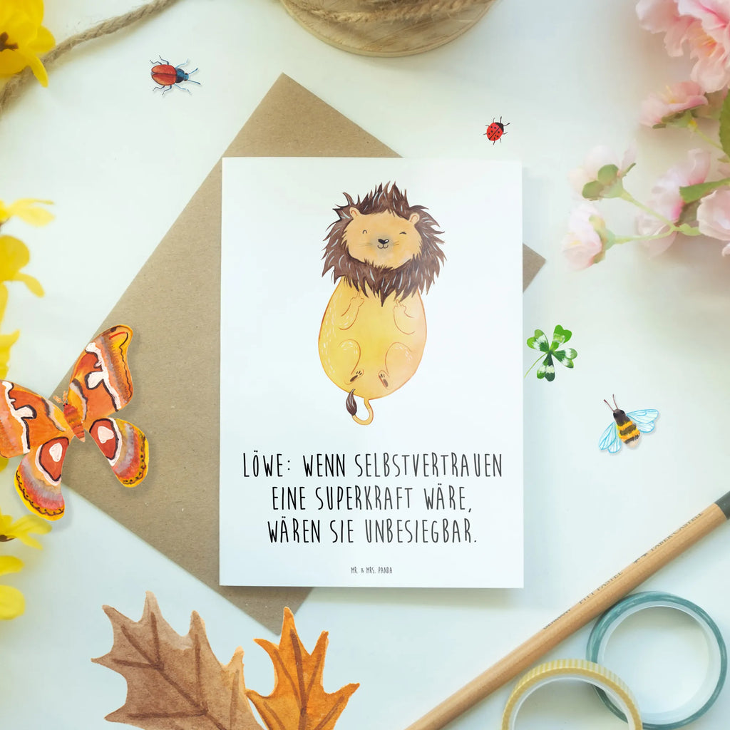 Greetings card Löwe: Wenn Selbstvertrauen eine Superkraft wäre, wären sie unbesiegbar. Geburtstagskarte, Klappkarte, Einladungskarte, Karte, Ansichtskarten, Hochzeitskarte, Grußkarte, Glückwunschkarte, Tierkreiszeichen, Sternzeichen, Horoskop, Astrologie, Aszendent