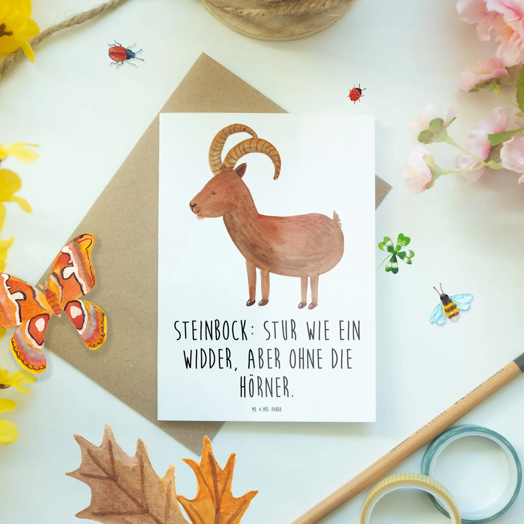 Greetings card Steinbock: Stur wie ein Widder, aber ohne die Hörner. Grußkarte, Einladungskarte, Karte, Ansichtskarten, Klappkarte, Geburtstagskarte, Glückwunschkarte, Hochzeitskarte, Tierkreiszeichen, Sternzeichen, Horoskop, Astrologie, Aszendent
