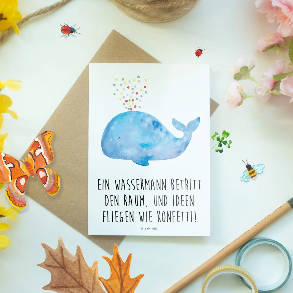 Greetings card Ein Wassermann betritt den Raum, und Ideen fliegen wie Konfetti! Ansichtskarten, Hochzeitskarte, Glückwunschkarte, Geburtstagskarte, Grußkarte, Klappkarte, Einladungskarte, Karte, Tierkreiszeichen, Sternzeichen, Horoskop, Astrologie, Aszendent