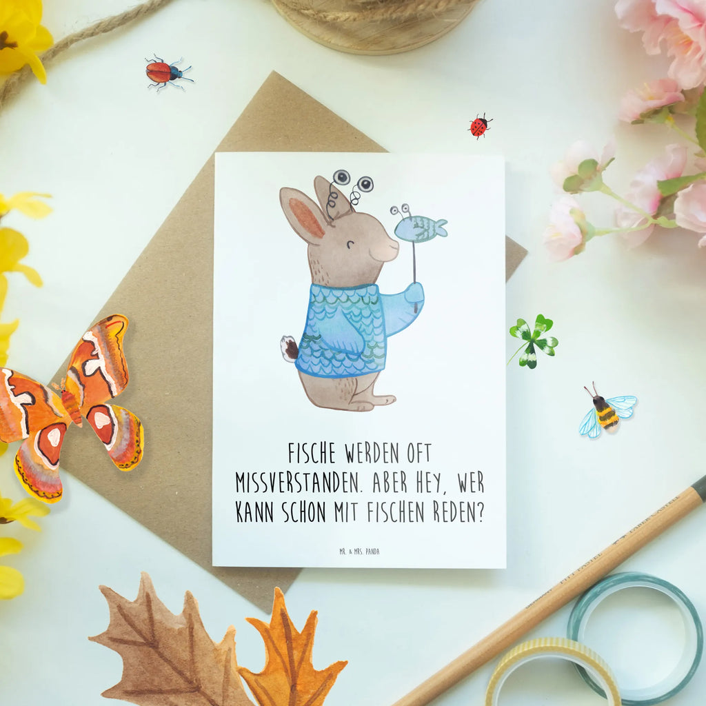 Greetings card Fische werden oft missverstanden. Aber hey, wer kann schon mit Fischen reden? Ansichtskarten, Hochzeitskarte, Einladungskarte, Geburtstagskarte, Klappkarte, Glückwunschkarte, Grußkarte, Karte, Tierkreiszeichen, Sternzeichen, Horoskop, Astrologie, Aszendent