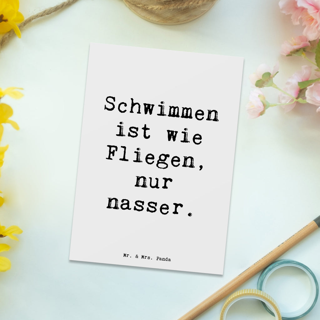 Postcard Saying Schwimmen ist wie Fliegen, nur nasser. Einladung, Karte, Einladungskarte, Postkarte, Ansichtskarten, Geburtstagskarte, Einladungskarten Geburtstag, Dankeskarte, Grußkarte, Geschenkkarte, Ansichtskarte, Einladung Geburtstag, Geschenk, Sport, Sportart, Hobby, Schenken, Danke, Dankeschön, Auszeichnung, Gewinn, Sportler