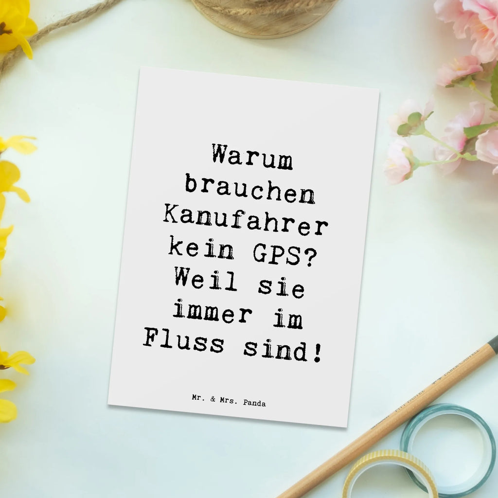 Postcard Saying Warum brauchen Kanufahrer kein GPS? Weil sie immer im Fluss sind! Geburtstagskarte, Ansichtskarten, Ansichtskarte, Karte, Postkarte, Grußkarte, Einladungskarte, Dankeskarte, Einladung, Einladung Geburtstag, Einladungskarten Geburtstag, Geschenkkarte, Geschenk, Sport, Sportart, Hobby, Schenken, Danke, Dankeschön, Auszeichnung, Gewinn, Sportler