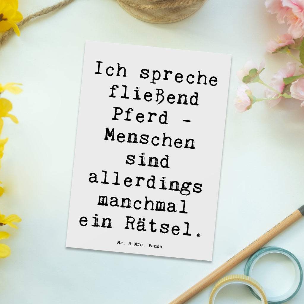 Postcard Saying Ich spreche fließend Pferd - Menschen sind allerdings manchmal ein Rätsel. Einladungskarte, Geschenkkarte, Postkarte, Karte, Einladungskarten Geburtstag, Ansichtskarte, Ansichtskarten, Einladung Geburtstag, Dankeskarte, Geburtstagskarte, Grußkarte, Einladung, Geschenk, Sport, Sportart, Hobby, Schenken, Danke, Dankeschön, Auszeichnung, Gewinn, Sportler