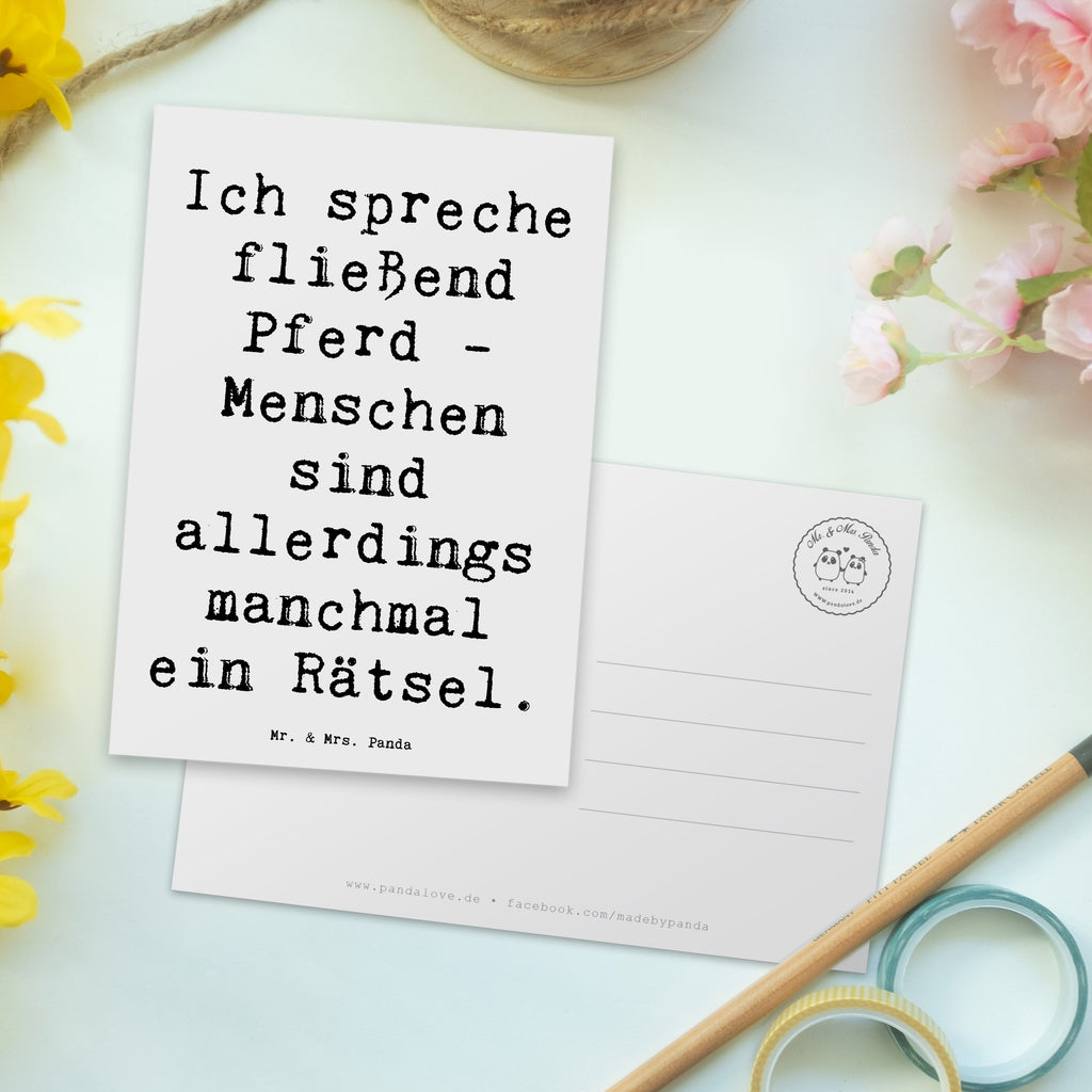 Postcard Saying Ich spreche fließend Pferd - Menschen sind allerdings manchmal ein Rätsel. Einladungskarte, Geschenkkarte, Postkarte, Karte, Einladungskarten Geburtstag, Ansichtskarte, Ansichtskarten, Einladung Geburtstag, Dankeskarte, Geburtstagskarte, Grußkarte, Einladung, Geschenk, Sport, Sportart, Hobby, Schenken, Danke, Dankeschön, Auszeichnung, Gewinn, Sportler
