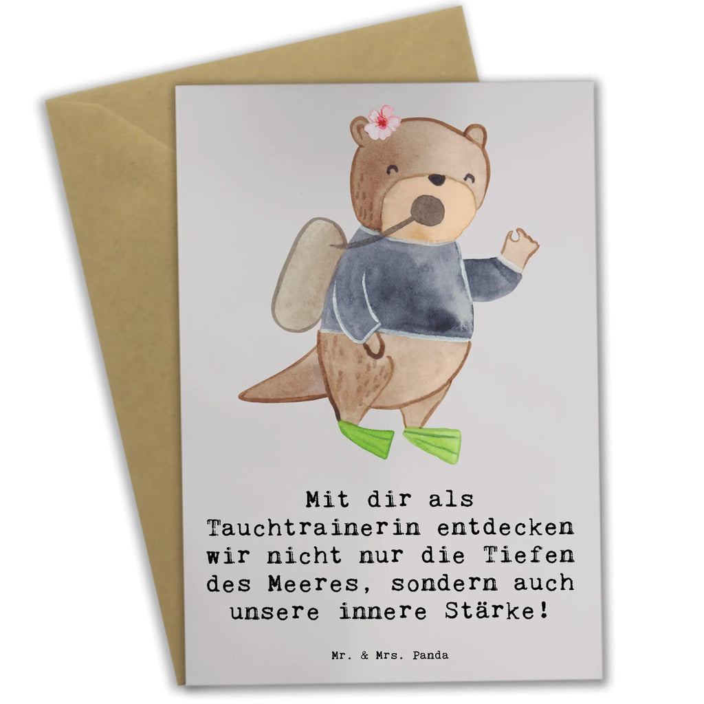 Greetings card Mit dir als Tauchtrainerin entdecken wir nicht nur die Tiefen des Meeres, sondern auch unsere innere Stärke! Einladungskarte, Klappkarte, Glückwunschkarte, Geburtstagskarte, Hochzeitskarte, Ansichtskarten, Karte, Grußkarte, Geschenk, Sport, Sportart, Hobby, Schenken, Danke, Dankeschön, Auszeichnung, Gewinn, Sportler