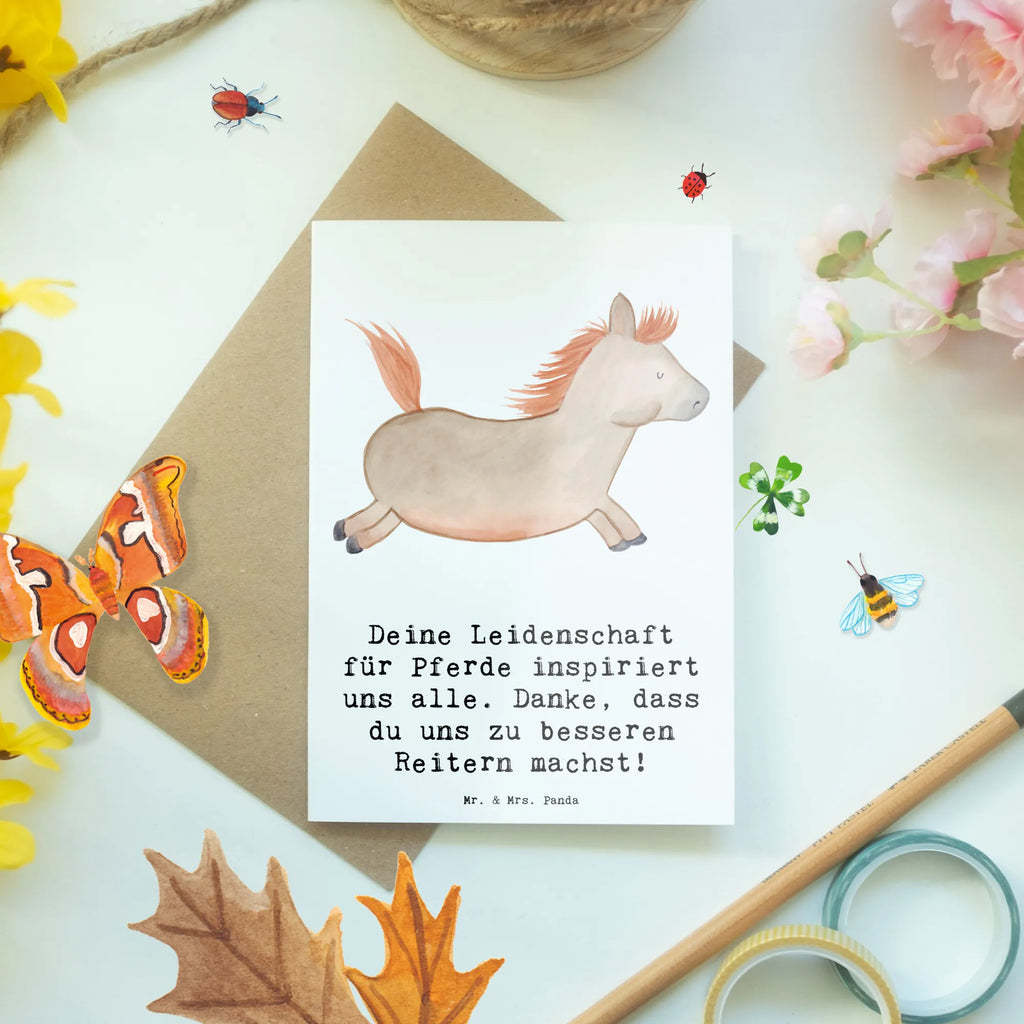 Greetings card Deine Leidenschaft für Pferde inspiriert uns alle. Danke, dass du uns zu besseren Reitern machst! Hochzeitskarte, Einladungskarte, Glückwunschkarte, Geburtstagskarte, Ansichtskarten, Klappkarte, Karte, Grußkarte, Geschenk, Sport, Sportart, Hobby, Schenken, Danke, Dankeschön, Auszeichnung, Gewinn, Sportler
