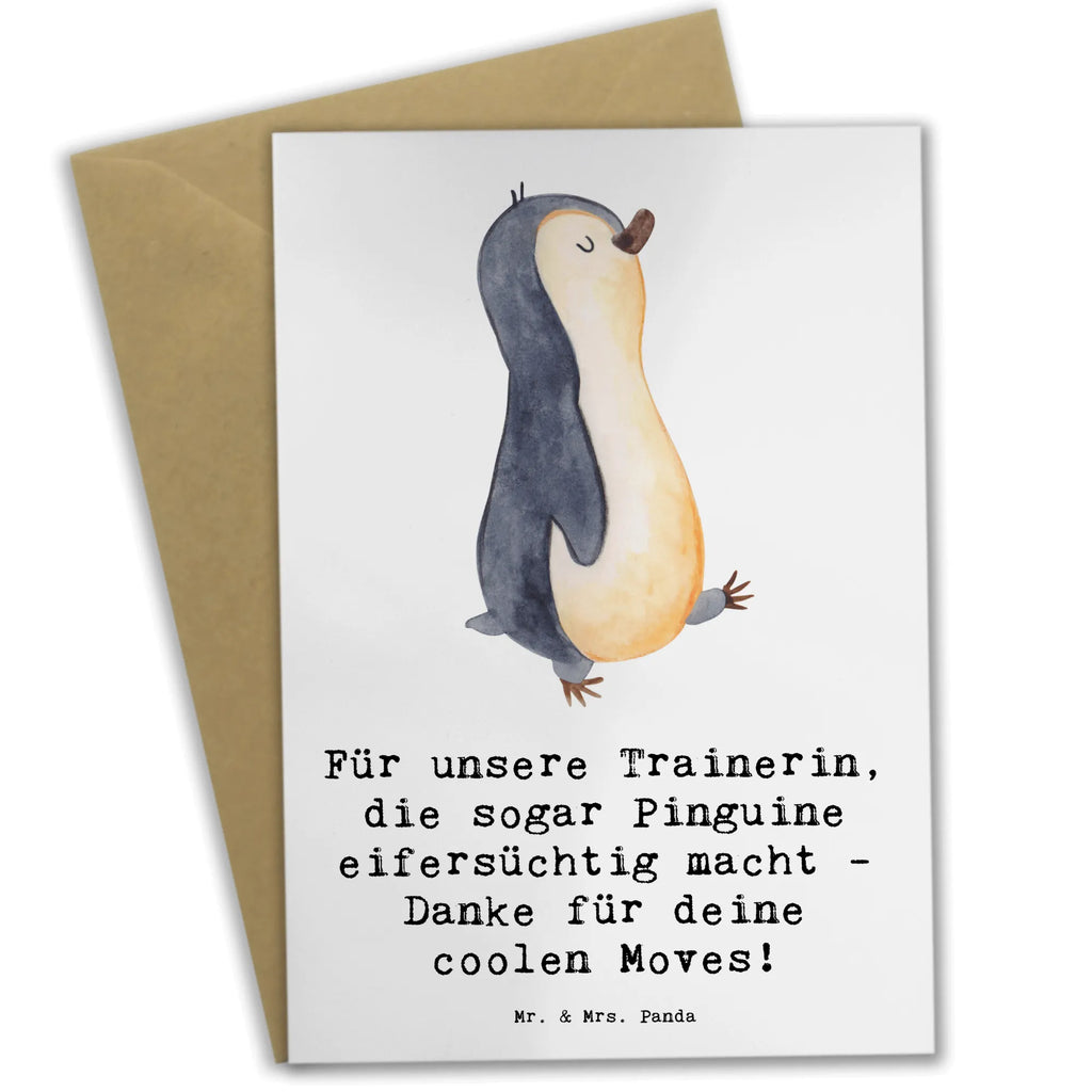 Greetings card Für unsere Trainerin, die sogar Pinguine eifersüchtig macht - Danke für deine coolen Moves! Ansichtskarten, Grußkarte, Glückwunschkarte, Karte, Hochzeitskarte, Geburtstagskarte, Klappkarte, Einladungskarte, Geschenk, Sport, Sportart, Hobby, Schenken, Danke, Dankeschön, Auszeichnung, Gewinn, Sportler