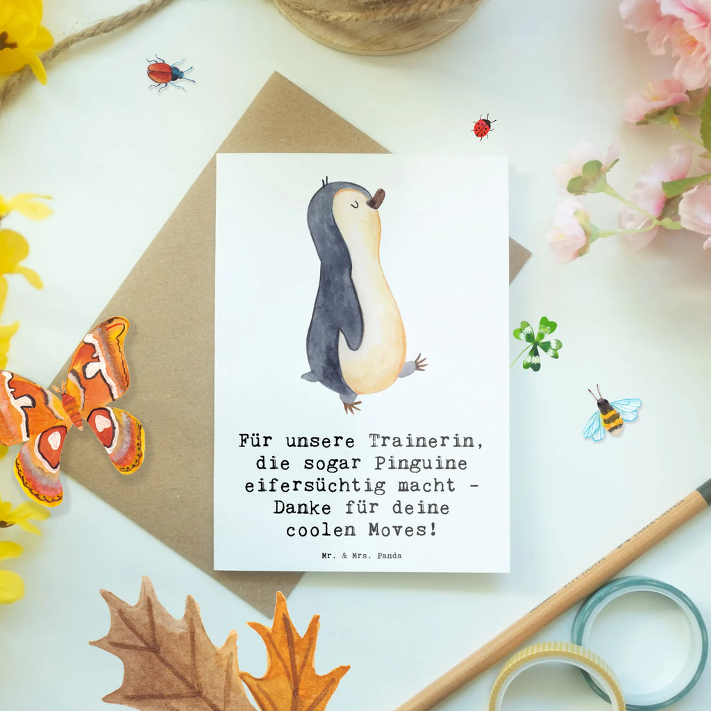 Greetings card Für unsere Trainerin, die sogar Pinguine eifersüchtig macht - Danke für deine coolen Moves! Ansichtskarten, Grußkarte, Glückwunschkarte, Karte, Hochzeitskarte, Geburtstagskarte, Klappkarte, Einladungskarte, Geschenk, Sport, Sportart, Hobby, Schenken, Danke, Dankeschön, Auszeichnung, Gewinn, Sportler