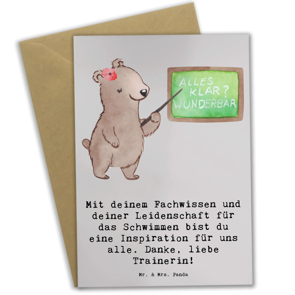 Greetings card Mit deinem Fachwissen und deiner Leidenschaft für das Schwimmen bist du eine Inspiration für uns alle. Danke, liebe Trainerin! Karte, Glückwunschkarte, Geburtstagskarte, Ansichtskarten, Klappkarte, Hochzeitskarte, Grußkarte, Einladungskarte, Geschenk, Sport, Sportart, Hobby, Schenken, Danke, Dankeschön, Auszeichnung, Gewinn, Sportler