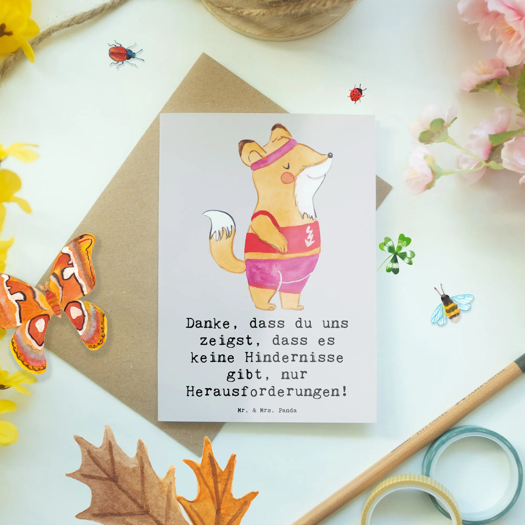 Greetings card Danke, dass du uns zeigst, dass es keine Hindernisse gibt, nur Herausforderungen! Grußkarte, Geburtstagskarte, Einladungskarte, Glückwunschkarte, Hochzeitskarte, Ansichtskarten, Klappkarte, Karte, Geschenk, Sport, Sportart, Hobby, Schenken, Danke, Dankeschön, Auszeichnung, Gewinn, Sportler