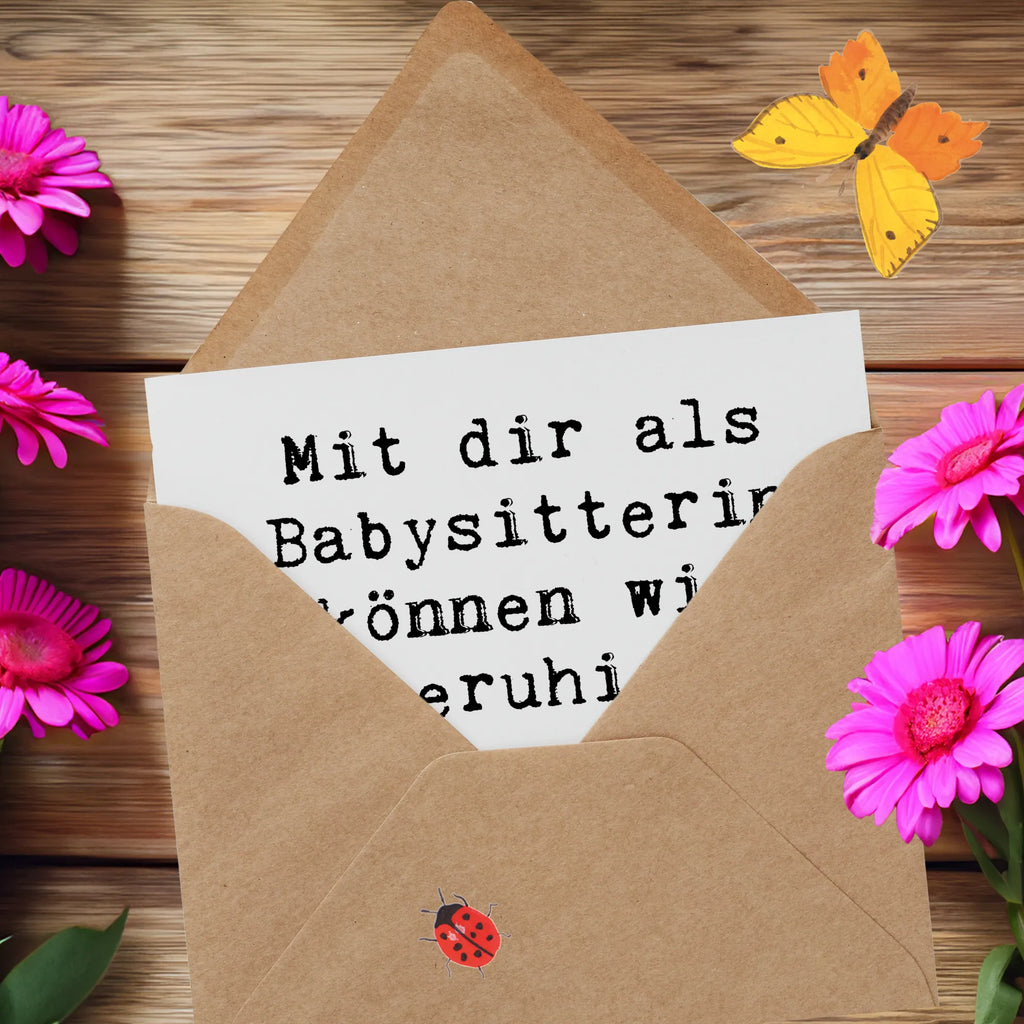 Deluxe Card Saying Mit dir als Babysitterin können wir beruhigt außer Haus gehen - danke für alles! Karte, Grußkarte, Klappkarte, Einladungskarte, Glückwunschkarte, Hochzeitskarte, Geburtstagskarte, Hochwertige Grußkarte, Hochwertige Klappkarte