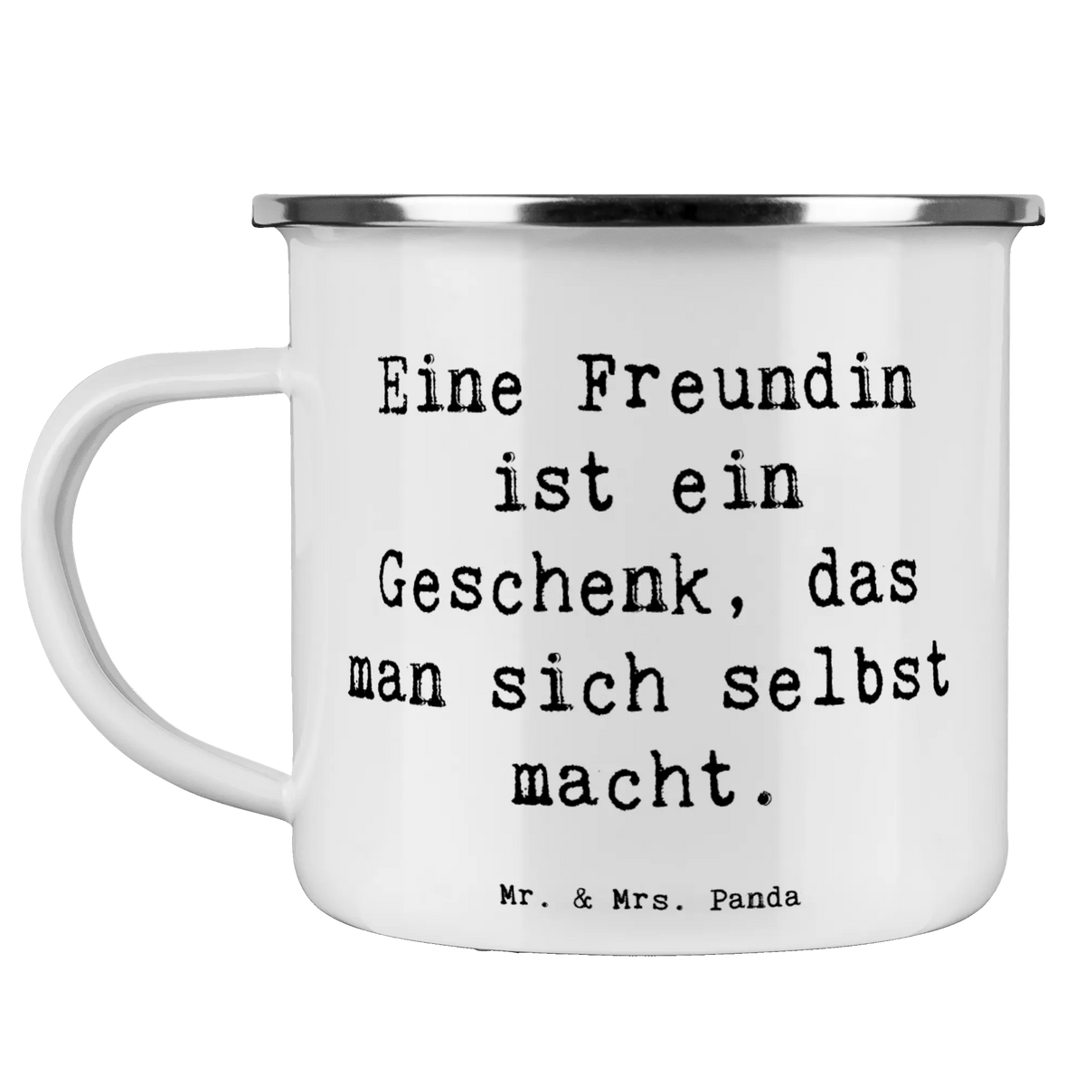 Enamel camping mug Saying Eine Freundin ist ein Geschenk, das man sich selbst macht. Reisebecher, Motivtasse, Outdoor Tasse, Blechtasse, Campingtasse, emaillebecher, blechbecher, Outdoor Becher, Haferl, Pott, Teebecher, Kaffeepott, becher emaille, reisetasse, wanderbecher, Emailletasse, Emaille Tasse, Teetasse, Tasse Emaille, metallbecher, outdoortasse, Emaille Becher, Campingbecher, wandertasse, Dekoration, sprüche, zitate, spruch kollektion, inspiration, motivation, lebensweisheiten, geschenkideen, wanddeko, wohnaccessoires, sprüche sammlung, schöne sprüche, glück, liebe, freude, Lächeln, alltag verschönern, nachhaltige geschenke, Kreativ, Einzigartig, shopify, mr and mrs panda