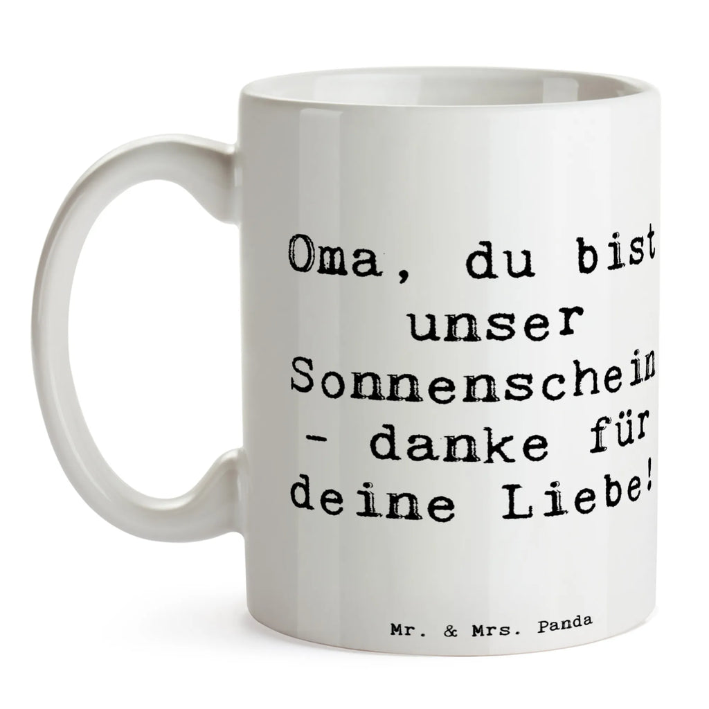 Mug Saying Oma, du bist unser Sonnenschein - danke für deine Liebe! Tasse, Bürotasse, Kaffeetasse, Teetasse, Geschenktasse, Porzellantasse, Tasse mit Motiven, Keramiktasse, Tasse mit Zitaten