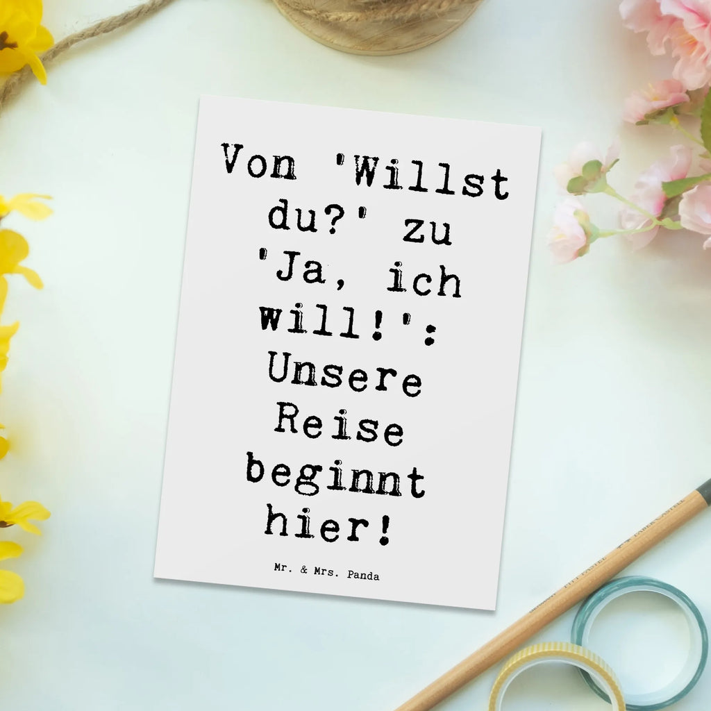 Postcard Saying Von 'Willst du?' zu 'Ja, ich will!': Unsere Reise beginnt hier! Einladung, Karte, Geschenkkarte, Geburtstagskarte, Postkarte, Grußkarte, Einladungskarten Geburtstag, Ansichtskarten, Einladung Geburtstag, Dankeskarte, Ansichtskarte, Einladungskarte, Hochzeit, Hochzeitsgeschenk, Ehe, Hochzeitsfeier, Trauung, Trauungsgeschenk, Hochzeitskarte, Verlobungsfeier, Verlobungsgeschenk, Hochzeitsgeschenkideen, Hochzeitsgeschenke für Brautpaar