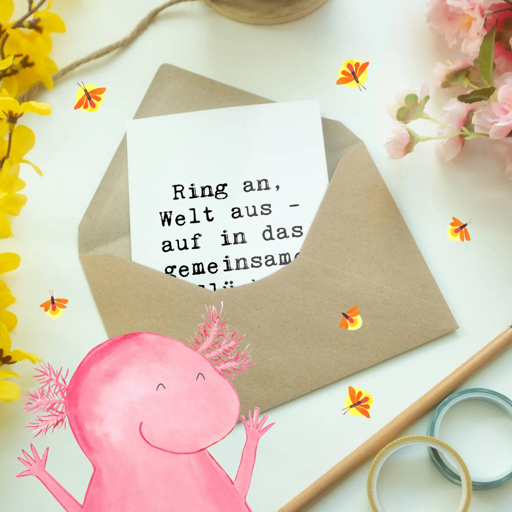 Greetings card Saying Ring an, Welt aus - auf in das gemeinsame Glück! Ansichtskarten, Glückwunschkarte, Geburtstagskarte, Klappkarte, Einladungskarte, Karte, Hochzeitskarte, Grußkarte, Hochzeit, Hochzeitsgeschenk, Ehe, Hochzeitsfeier, Trauung, Trauungsgeschenk, Verlobungsfeier, Verlobungsgeschenk, Hochzeitsgeschenkideen, Hochzeitsgeschenke für Brautpaar