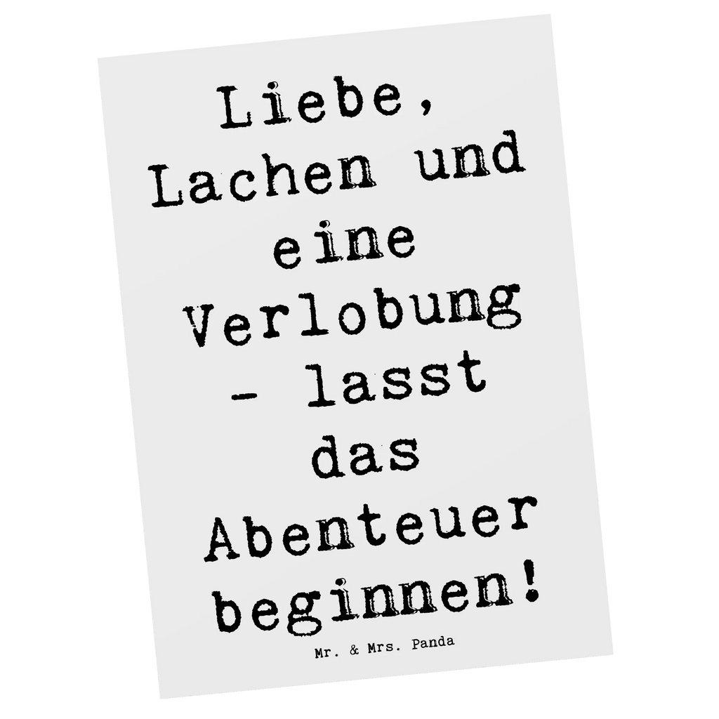 Postcard Saying Liebe, Lachen und eine Verlobung - lasst das Abenteuer beginnen! Ansichtskarten, Karte, Einladung Geburtstag, Dankeskarte, Postkarte, Grußkarte, Ansichtskarte, Einladungskarten Geburtstag, Geschenkkarte, Einladung, Einladungskarte, Geburtstagskarte, Hochzeit, Hochzeitsgeschenk, Ehe, Hochzeitsfeier, Trauung, Trauungsgeschenk, Hochzeitskarte, Verlobungsfeier, Verlobungsgeschenk, Hochzeitsgeschenkideen, Hochzeitsgeschenke für Brautpaar