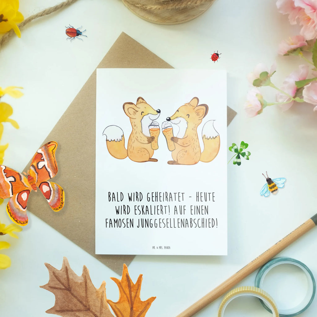 Greetings card Bald wird geheiratet - heute wird eskaliert! Auf einen famosen Junggesellenabschied! Klappkarte, Ansichtskarten, Hochzeitskarte, Glückwunschkarte, Grußkarte, Karte, Einladungskarte, Geburtstagskarte, Hochzeit, Hochzeitsgeschenk, Ehe, Hochzeitsfeier, Trauung, Trauungsgeschenk, Verlobungsfeier, Verlobungsgeschenk, Hochzeitsgeschenkideen, Hochzeitsgeschenke für Brautpaar