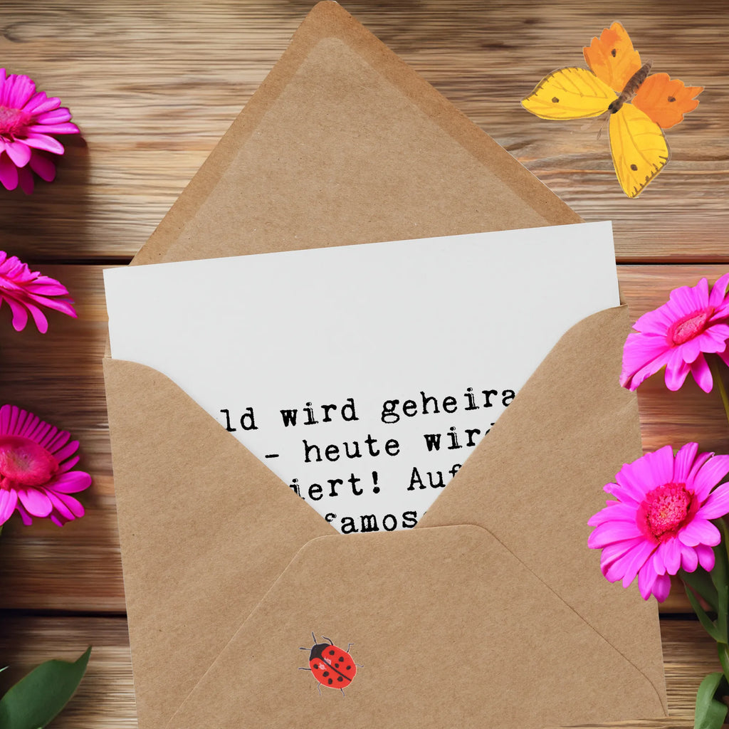 Deluxe Card Saying Bald wird geheiratet - heute wird eskaliert! Auf einen famosen Junggesellenabschied! Karte, Grußkarte, Klappkarte, Einladungskarte, Glückwunschkarte, Hochzeitskarte, Geburtstagskarte, Hochwertige Grußkarte, Hochwertige Klappkarte, Hochzeit, Hochzeitsgeschenk, Ehe, Hochzeitsfeier, Trauung, Trauungsgeschenk, Verlobungsfeier, Verlobungsgeschenk, Hochzeitsgeschenkideen, Hochzeitsgeschenke für Brautpaar