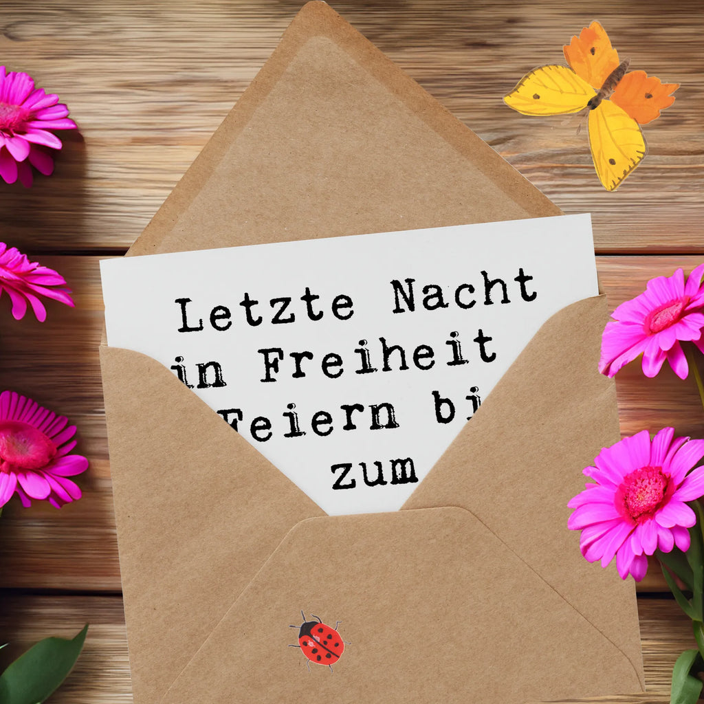 Deluxe Card Saying Letzte Nacht in Freiheit - Feiern bis zum Morgengrauen! Auf uns, Mädels! Grußkarte, Hochwertige Klappkarte, Karte, Hochwertige Grußkarte, Geburtstagskarte, Einladungskarte, Hochzeitskarte, Klappkarte, Glückwunschkarte, Hochzeit, Hochzeitsgeschenk, Ehe, Hochzeitsfeier, Trauung, Trauungsgeschenk, Verlobungsfeier, Verlobungsgeschenk, Hochzeitsgeschenkideen, Hochzeitsgeschenke für Brautpaar