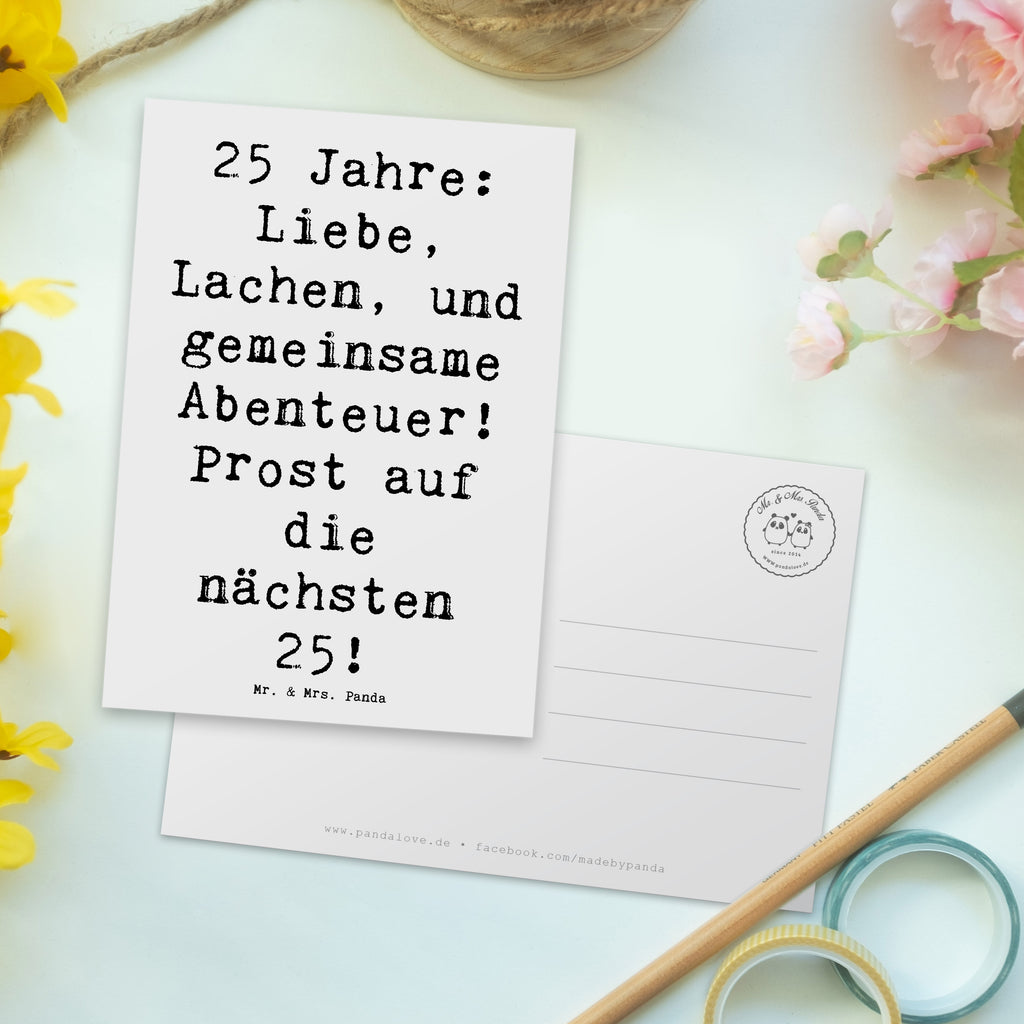 Postcard Saying 25 Jahre: Liebe, Lachen, und gemeinsame Abenteuer! Prost auf die nächsten 25! Grußkarte, Postkarte, spruchkarte, Ansichtskarte, Motivkarte, Kunstkarten, Fotokarte, Postkarten, Designkarte, bildkarte, kunstkarte, Ansichtskarten, einzelkarte, Hochzeitsgeschenke für Brautpaar, Hochzeitsgeschenkideen, Hochzeitsfeier, Verlobungsfeier, Verlobungsgeschenk, Hochzeitsgeschenk, Trauung, Ehe, Hochzeitskarte, Hochzeit, Trauungsgeschenk