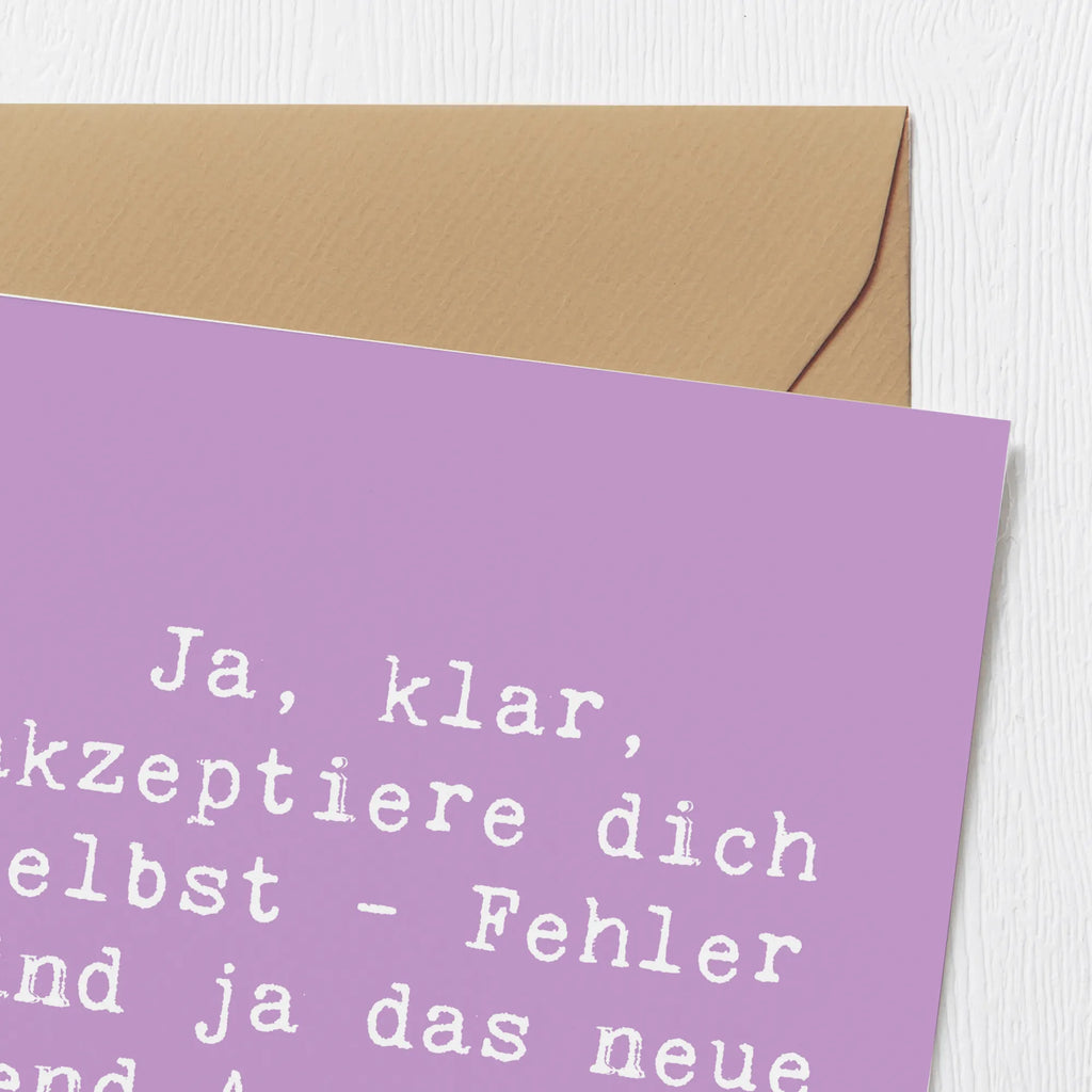 Deluxe Card Saying Ja, klar, akzeptiere dich selbst - Fehler sind ja das neue Trend-Accessoire. faltkarte, Klappkarte, Grußkarte, anlasskarte, Glückwunschkarte, doppelkarte, shopify, schöne sprüche, liebe, freude, lebensweisheiten, alltag verschönern, spruch kollektion, geschenkideen, Einzigartig, mr and mrs panda, sprüche, Kreativ, Dekoration, nachhaltige geschenke, zitate, glück, sprüche sammlung, motivation, wanddeko, inspiration, wohnaccessoires, Lächeln