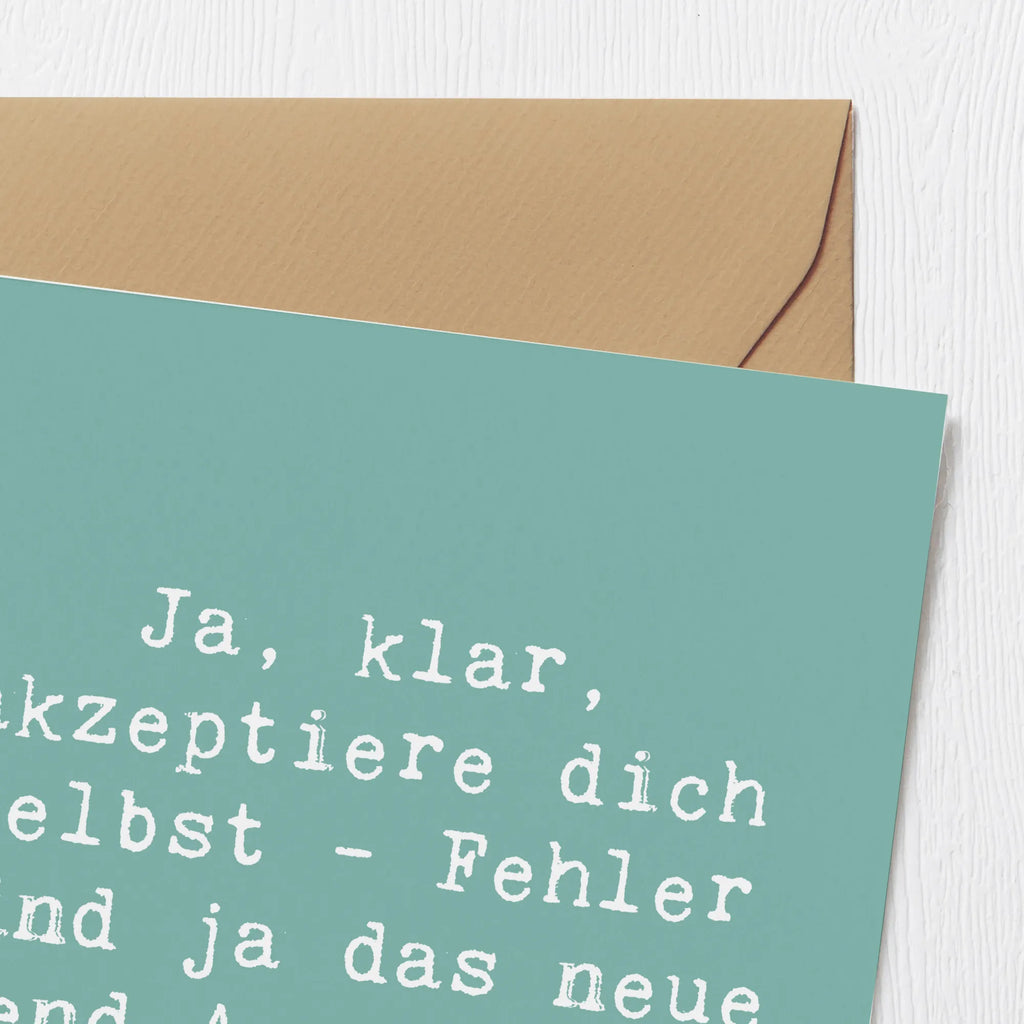 Deluxe Card Saying Ja, klar, akzeptiere dich selbst - Fehler sind ja das neue Trend-Accessoire. faltkarte, Klappkarte, Grußkarte, anlasskarte, Glückwunschkarte, doppelkarte, shopify, schöne sprüche, liebe, freude, lebensweisheiten, alltag verschönern, spruch kollektion, geschenkideen, Einzigartig, mr and mrs panda, sprüche, Kreativ, Dekoration, nachhaltige geschenke, zitate, glück, sprüche sammlung, motivation, wanddeko, inspiration, wohnaccessoires, Lächeln