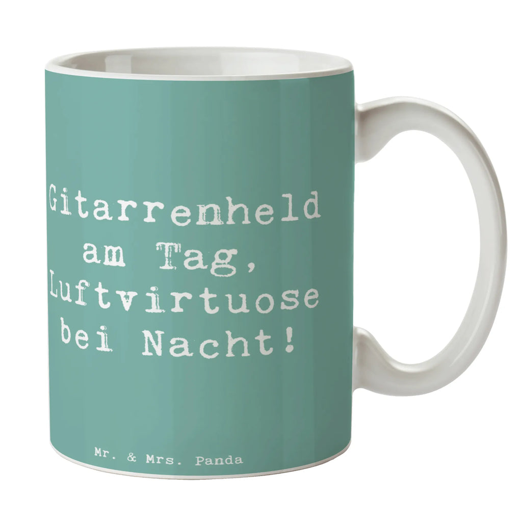 Mug Saying Gitarrenheld am Tag, Luftvirtuose bei Nacht! Keramiktasse, Porzellantasse, Tasse mit Zitaten, Geschenktasse, Tasse, Bürotasse, Teetasse, Kaffeetasse, Tasse mit Motiven, Instrumente, Geschenke Musiker, Musikliebhaber