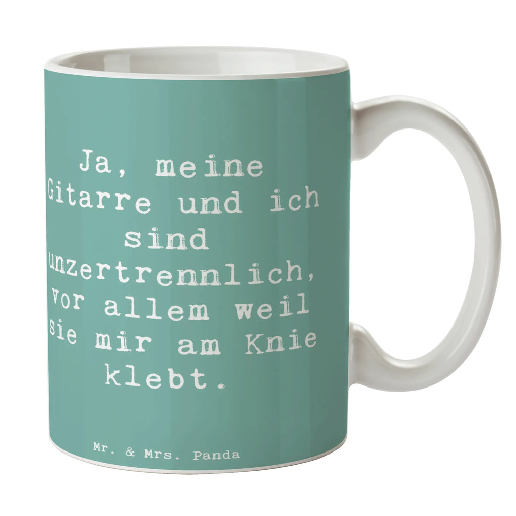 Mug Saying Ja, meine Gitarre und ich sind unzertrennlich, vor allem weil sie mir am Knie klebt. Tasse mit Zitaten, Tasse, Keramiktasse, Kaffeetasse, Porzellantasse, Teetasse, Bürotasse, Geschenktasse, Tasse mit Motiven, Instrumente, Geschenke Musiker, Musikliebhaber