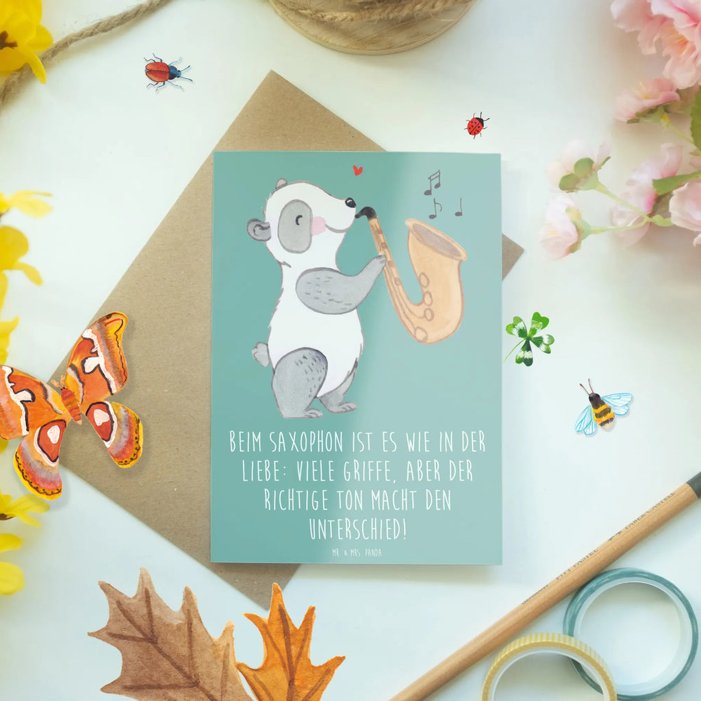 Greetings card Beim Saxophon ist es wie in der Liebe: Viele Griffe, aber der richtige Ton macht den Unterschied! Glückwunschkarte, Klappkarte, Hochzeitskarte, Geburtstagskarte, Karte, Ansichtskarten, Einladungskarte, Grußkarte, Instrumente, Geschenke Musiker, Musikliebhaber