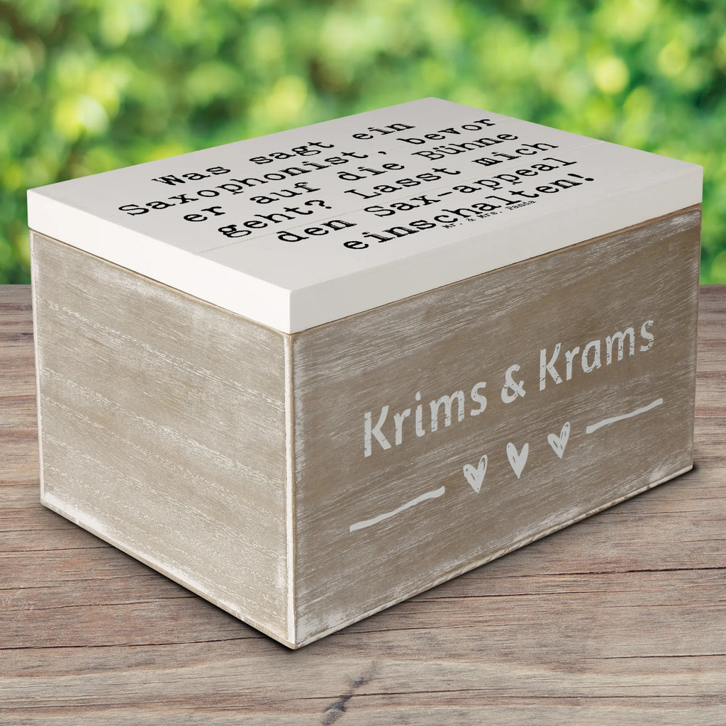 Wooden chest Saying Was sagt ein Saxophonist, bevor er auf die Bühne geht? Lasst mich den Sax-appeal einschalten! XXL, Aufbewahrungsbox, Erinnerungsbox, Schatzkiste, Geschenkbox, Erinnerungskiste, Truhe, Dekokiste, Holzkiste, Kiste, Geschenkdose, Schatulle, Instrumente, Geschenke Musiker, Musikliebhaber