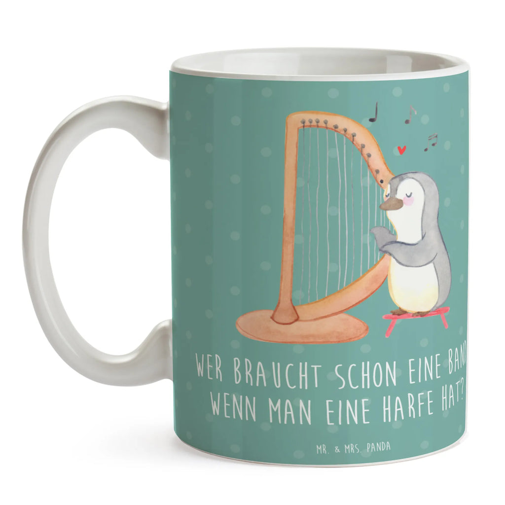 Mug Wer braucht schon eine Band, wenn man eine Harfe hat? Teetasse, Tasse, Tasse mit Motiven, Geschenktasse, Tasse mit Zitaten, Kaffeetasse, Keramiktasse, Bürotasse, Porzellantasse, Instrumente, Geschenke Musiker, Musikliebhaber