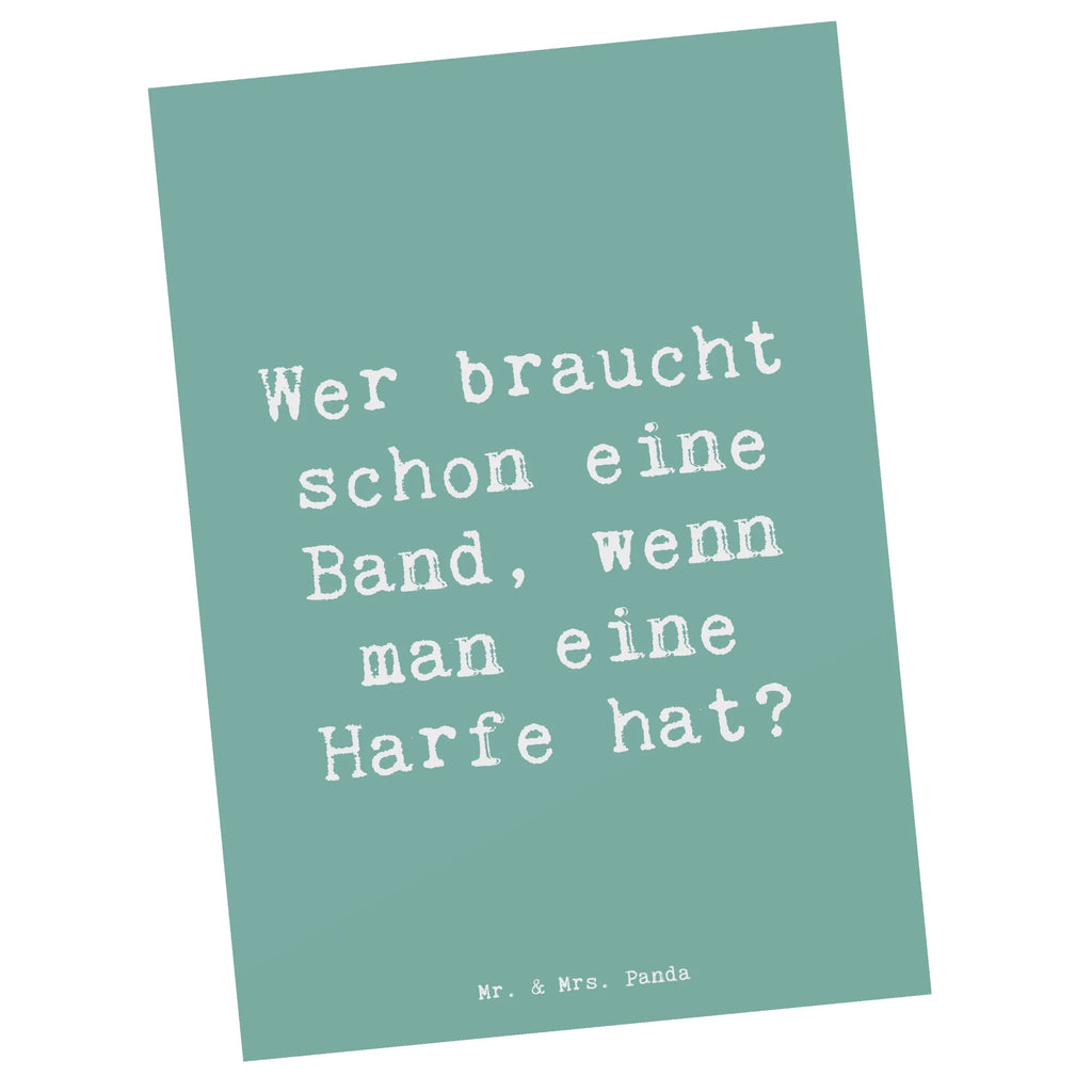 Postcard Saying Wer braucht schon eine Band, wenn man eine Harfe hat? Geburtstagskarte, Postkarte, Karte, Ansichtskarte, Ansichtskarten, Einladung, Geschenkkarte, Dankeskarte, Einladungskarten Geburtstag, Grußkarte, Einladungskarte, Einladung Geburtstag, Instrumente, Geschenke Musiker, Musikliebhaber